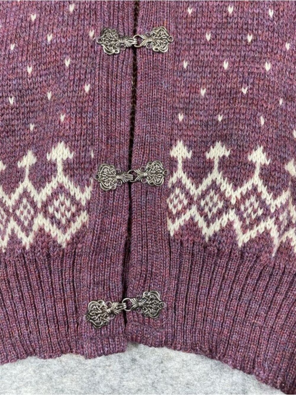 James Pringle Weavers Wool Cardigan Purple Nordic Fair Isle Cottagecore Medium - Picture 3 of 15